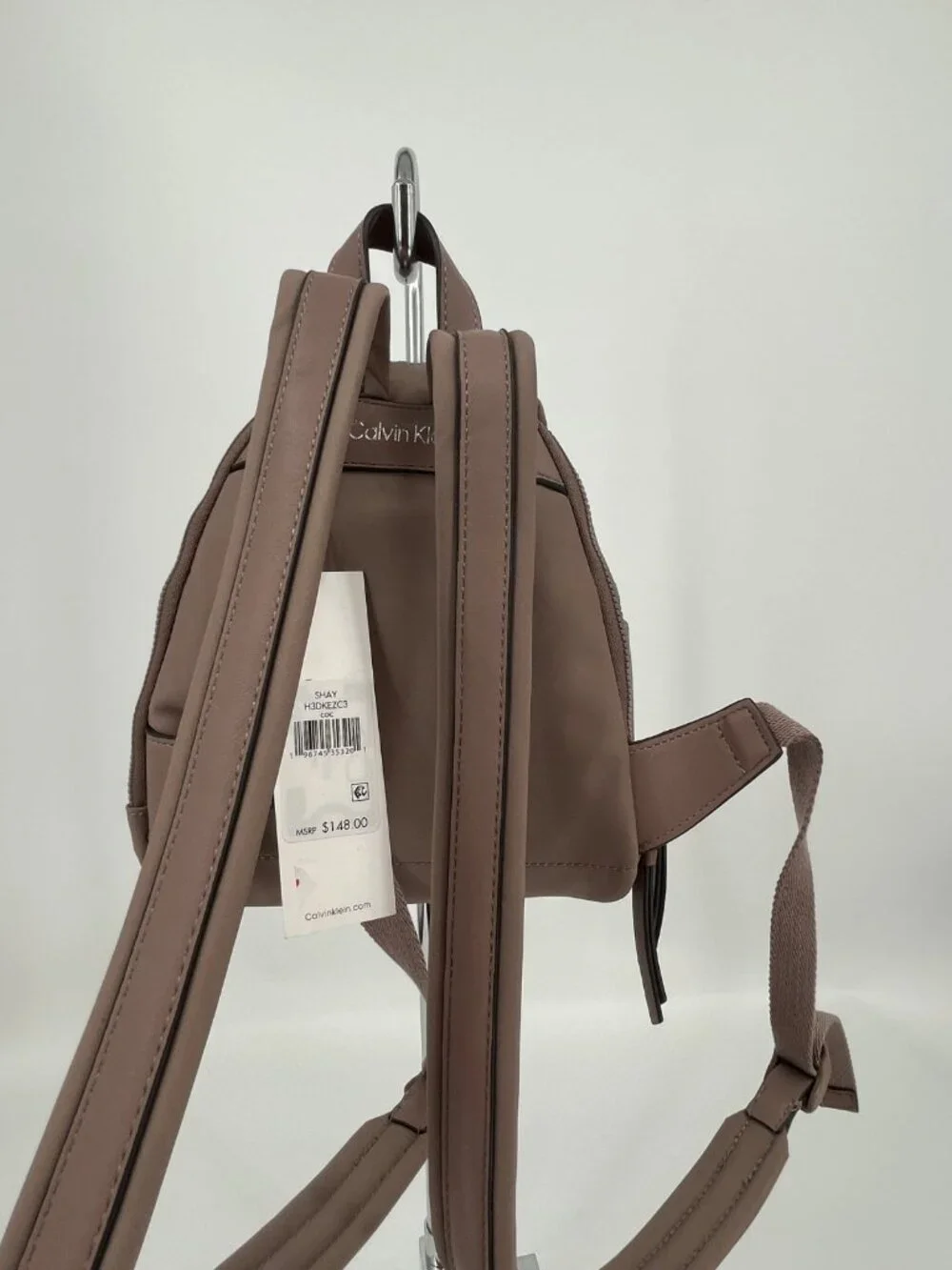 Calvin Klein Shay Mini Backpack Taupe Nylon Zip Buckle Front Pockets Adjustable